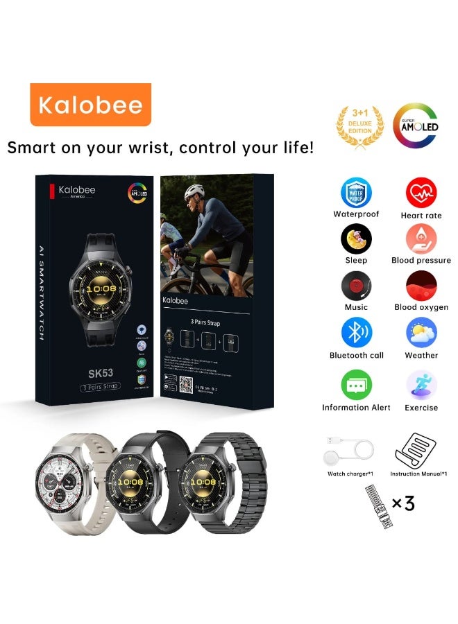 كالوبي ساعة ذكية SK53 شاشة AMOLED مع 3 أزواج من الأسورة وشحن لاسلكي متعدد الألوان - Image 1